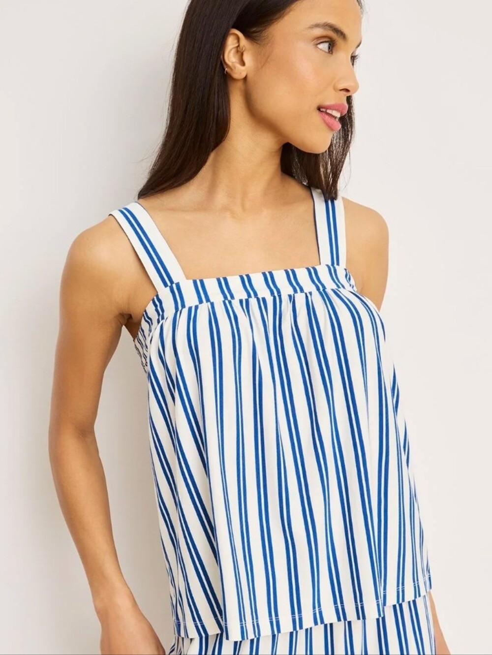 Lake Striped Tank Top Modal Stretch Blue White Cami Women's M Medium